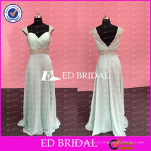 ED Bridal Elegant A-line Cap Sleeve Open Back Beaded Chiffon Beach Long Women Dresses